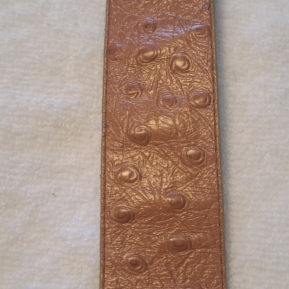 Emmanuel leather ostrich print belt brass hardware - Picture 5 of 7